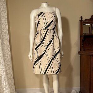 Girls From Savoy Strapless Dress, SZ 8, NWOT, Cream w/Gold, Black Stripe Accents